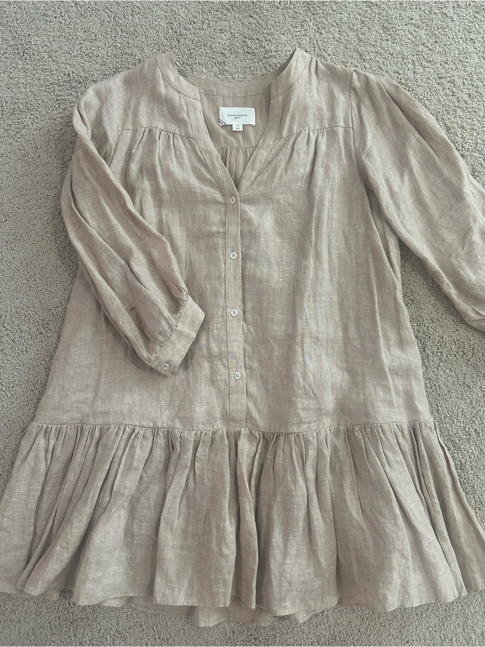 Pomander Place Soft Taupe Linen Button-Front Blouse from Tuckernuck